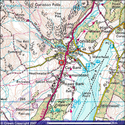 Map showing Bluebell Cottage, Coniston